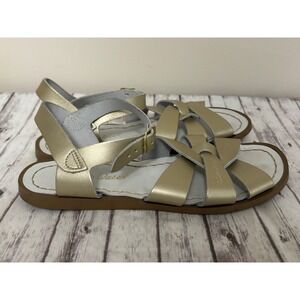 Salt Water Sandals by Hoy The Original Gold Metallic Leather Flat Womens 6